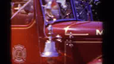 Mineola New York (1966): Vintage Red Fire Truck Riding Slowly In A Parade Driven