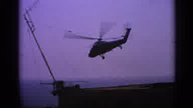 United Kingdom (1970): Helicopter Slowly Taking Off From Runway On Ship