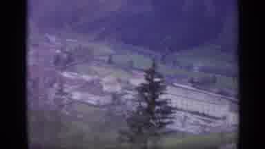 Italy (1962): Train Mountains Snow Alps Swiss Film Window Pine Tree Village