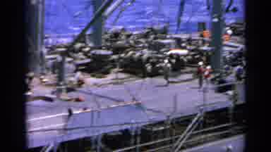 GREECE-1963: The Deck Of A Ship Holding Lifeboats And Rigging With Stairs Going