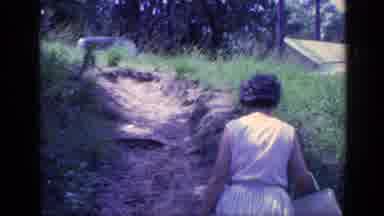 Florida USA (1968): Woman With Purse Walks Away And Waves Then Ladies In Swimsuits