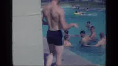 Florida USA (1968): Guys Having Fun And Swimming In Pool In Residence Near Park