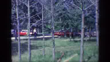 Florida USA (1968): Pair Of Red Cars Parked Under Green Trees On A Sunny Day
