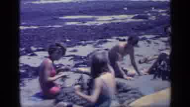 Florida USA (1968): Young Kids In Swimsuits Building Sand Castles Digging In Sand