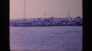 Florida USA (1968): Wide Angle A Large Busy Seaport With A Long Bridge In The