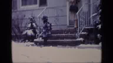 California USA (1969): Mother Is Going Outside In Snow With A Kid At The Door