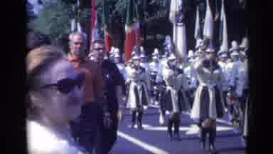 California USA (1969): Parade With Military Color Guard And Marching Band Wearing