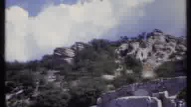 California USA (1971): Green Trees Blue Sky And White Vehicle Parked By Road On A