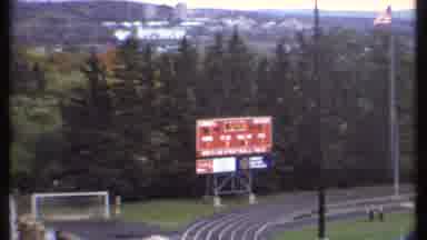 Ithaca New York (1979): Shot Zooms In On 7-0 Score Then Football Teams Lines Up