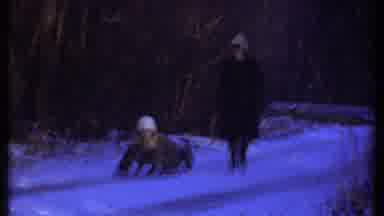 Ithaca New York (1979): Two People Attempting To Snow Sled In Path By Forest
