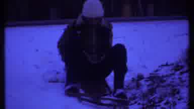 Ithaca New York (1979): People Trying To Sled Down A Snow Hill