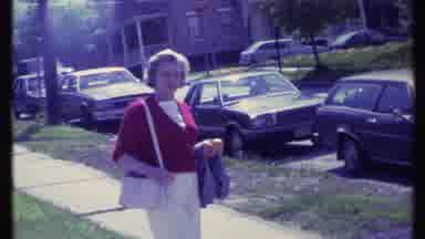 Vermont USA (1984): Woman In Red Shirt Walks On Sidewalk (Early 1970âS) Super 8