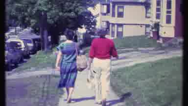 Vermont USA (1984): Two Women Walking Down The Street On A Sunny Day