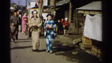 Japan (1952): Walking Through A Chinese Outdoor Marketplace And Girl Has Bike