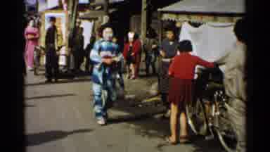 Japan (1952): Kabuki Actors Walk Down The Street To Draw In Customer