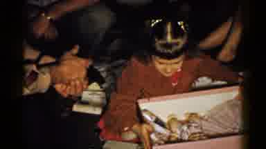 New Hampshire (1952): Happy Little Girl Wearing Fringe Leather Jacket Getting Doll