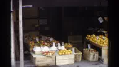 Japan (1953): Wooden Crates Of Fresh Produce For Sale In A Open Air Market Along A