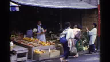 Japan (1953): Fruit Stand With Some People Buying