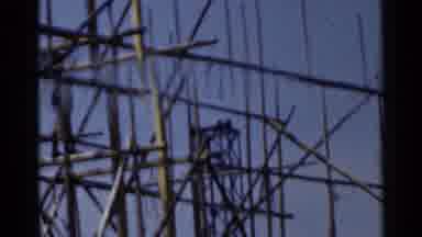 Japan (1953): Construction Workers Building And Standing On The Scaffolding In An