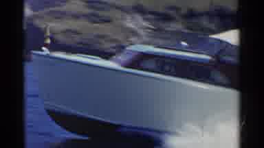 California (1955): White Speed Boat Skips Across The Water And Creates White Waves