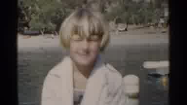 California (1955): Blond Young Girl Happy And Laughing In The Beach