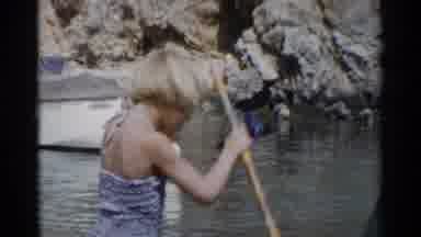 California (1955): Young Girl Video Taped Fishing In The Pond Shying Away From The