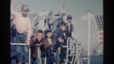 Pearl Harbor Hawaii (1958): Happy American Kids Waving Goodbye While They Embark