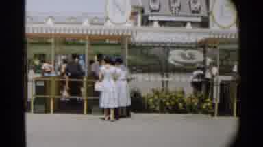 Disneyland-1959: Guests In Line At Entrance With Mickey Mouse Floral Design
