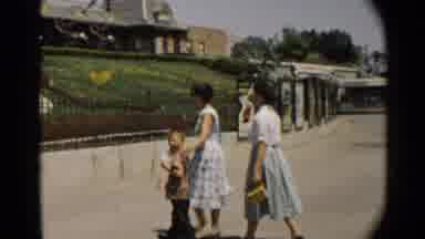 Disneyland-1959: Two Women And Their Kids Walking Around The Disneyland Park And