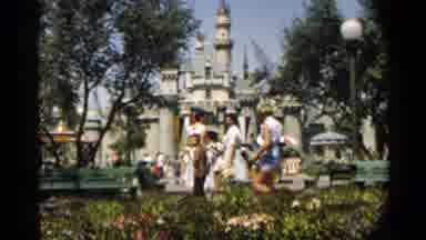 Disneyland-1959: Family Strolling in Front of Sleeping Beauty Castle