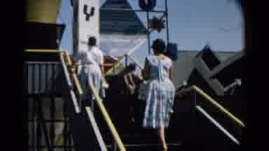 Disneyland-1959: People Walking And Riding Miniature Cars