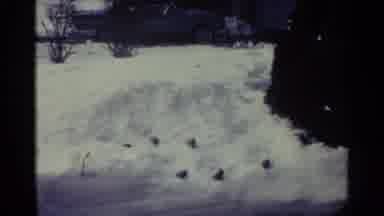 Ohio USA (1959): Snow Piled Up On Ground Tracks In Snow Car And Shrubs In