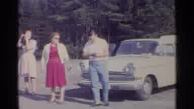 Germany (1961): Two Woman And A Man Around An Vintage Car In Front Of Forest