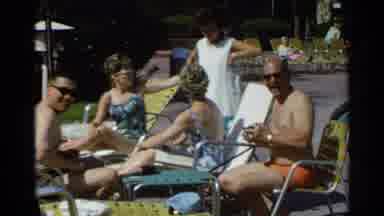 Scottsdale Arizona (1968): Group Of People In Swimsuits On Sunny Day In Lounge