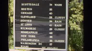 Scottsdale Arizona (1968): A Sign Displaying The Weather In Multiple Cities On A