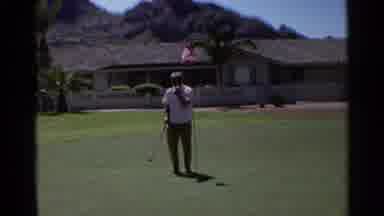 Scottsdale Arizona (1968): Man On Putting Green Near Golf Hole And Flag Gesturing