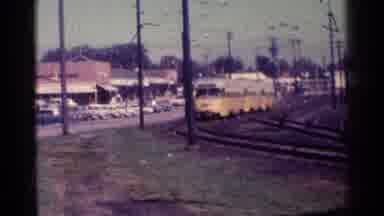 Chicago Illinois (1976): Train Train Rail Moving Near Parking Lot Yellow Cars