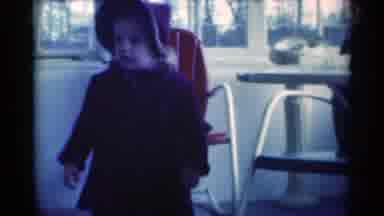 Michigan USA (1939): Child Exploring Playing Home Table Chair Hat Jacket Coat
