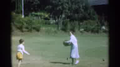 Santa Cruz California (1949): Woman And Child Playing Ball On The Grass