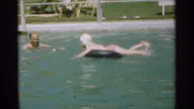 Santa Cruz California (1949): A Great Day To Learn To Swim With Dad In The Pool