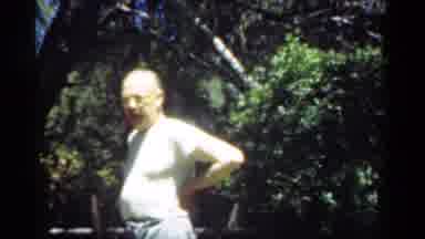 Santa Cruz California (1949): Old Man Talking In Forest Women Chatting Near River