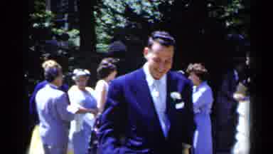 New York USA (1954): Women Gathered Outside Man Walking Child Approaches Wedding