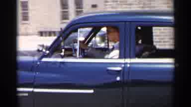 New York USA (1954): New Classic Blue Car With Driver Heading To Your Destination