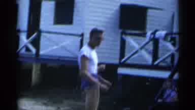 New York USA (1954): Dad Playing Outside With Son As Kids Watch On Military Base
