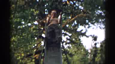 New York USA (1954): Man In Forrest Sliding Down Metal Slide