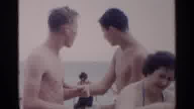 New York USA (1954): Vintage Three Friends On Beach With Yorkshire Hotel Towel