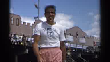 New York USA (1954): Man At Boardwalk Woman At Beach