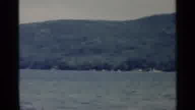 Lake George New York (1955): A Panorama Of A Bunch Of Trees In Front Of A Green