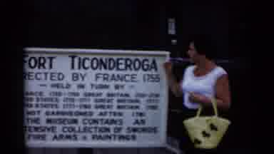 Lake George New York-1955: Woman Posing Beside A Sign With Information About A