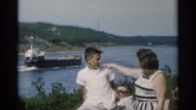 Cape Cod Massachusetts (1956): Woman And Boy Posing For Camera In Front Of Bridge